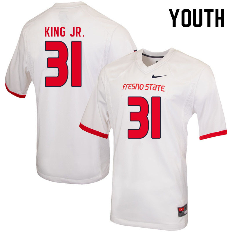 Youth #31 Sherwin King Jr. Fresno State Bulldogs College Football Jerseys Sale-White - Click Image to Close